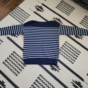 Gap Striped Cotton Sweater Navy Blue White Boatneck Size Small